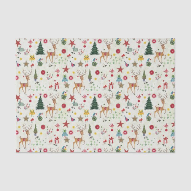 De Seda Girly Merry Christmas Deer | Papel Tejido (Anverso)