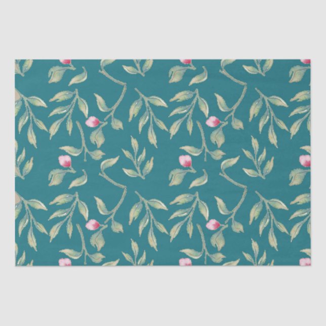 De Seda Harbour Blue Floral Tejido Papel (Anverso)