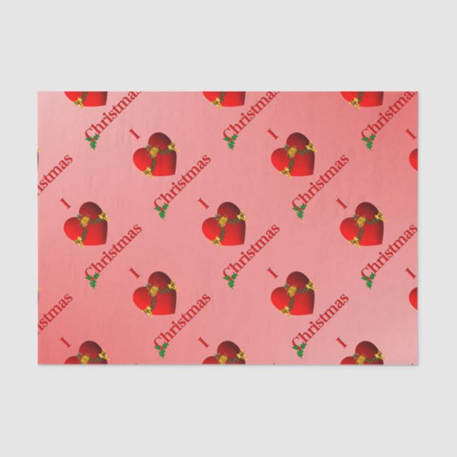 De Seda I Heart Navidades Tejido papel rojo (Anverso)