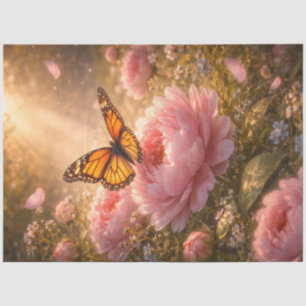 De Seda Mariposa Monarca sobre Peonías Rosas Papel Decoupa