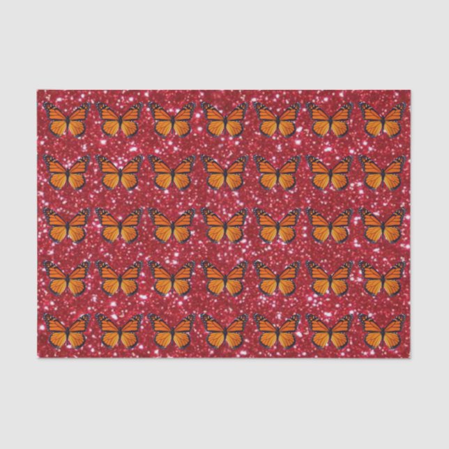 De Seda Mariposa naranja En Papel Tejido Purpurina Rojo (Anverso)