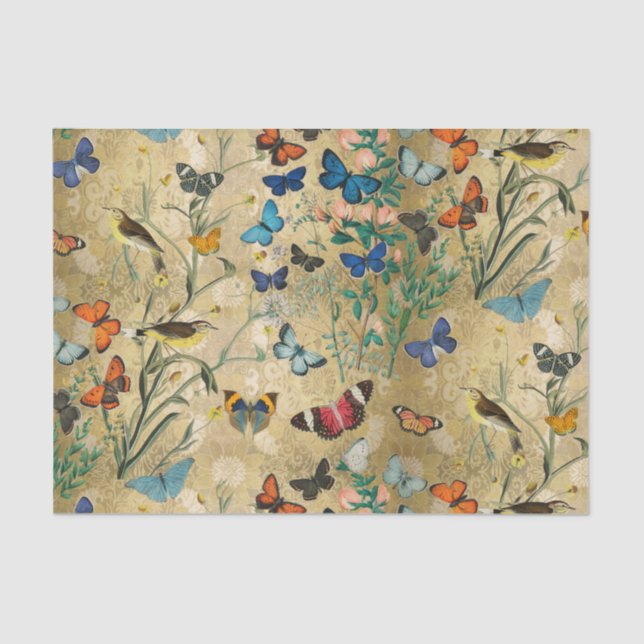 De Seda Mariposas antiguas y papel para descifrar (Anverso)