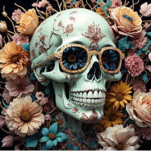 De Seda Mousseline Flower Skull lado derecho del papel