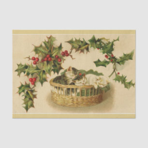 De Seda Navidades Gatitos y Papel Tejido Holly