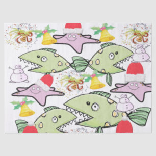 De Seda Navidades Papel tapón Tiburón Pescador Snowman