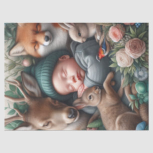 De Seda Niño durmiendo con animales del bosque Papel tisú