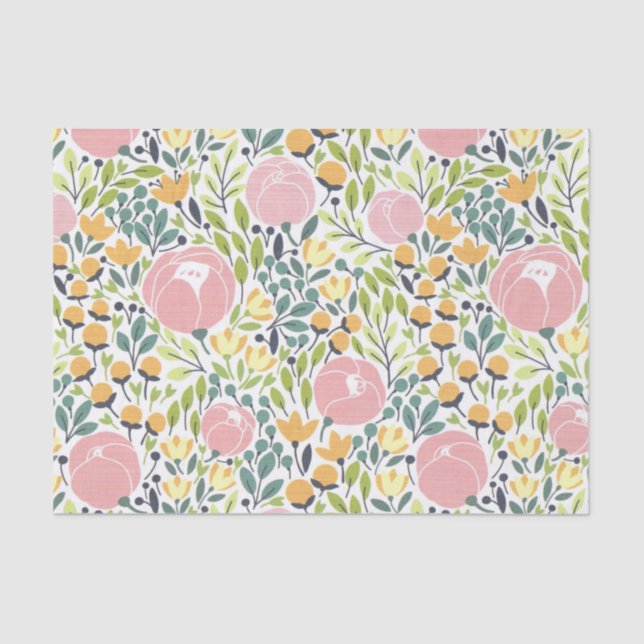 De Seda Papel colorido rosado y floral verde (Anverso)
