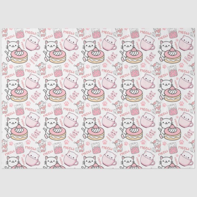 De Seda Papel cutáneo rosa y blanco para gato (Anverso)