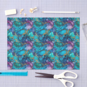 De Seda Papel Decoupage Acuarela Azul Verde Púrpura Dorado