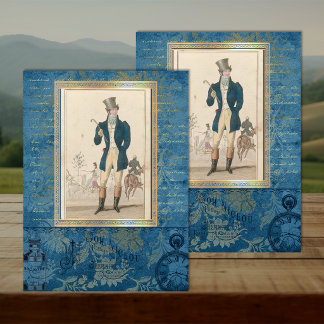 De Seda Papel decoupage azul turquesa caballero moda Regen