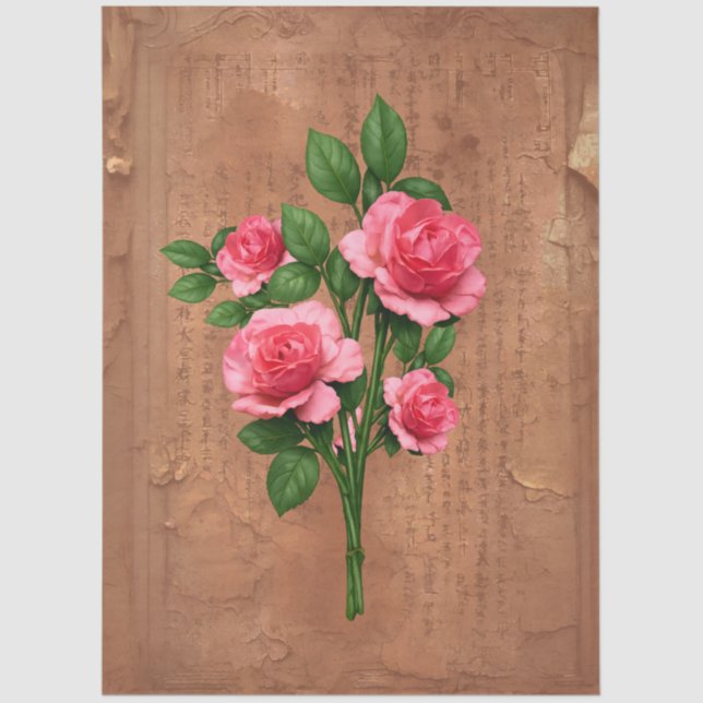 De Seda Papel Decoupage Floral Grunge Vintage Rosa (Anverso)