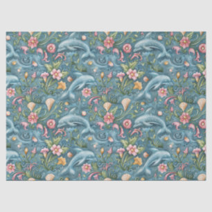 De Seda Papel Decoupage Flores Delfines Acuarela Pastel