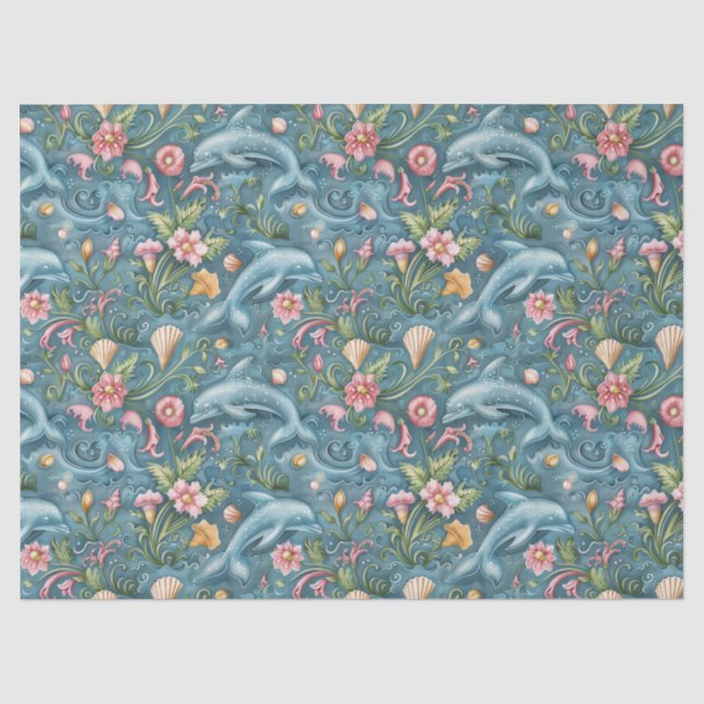 De Seda Papel Decoupage Flores Delfines Acuarela Pastel (Anverso)