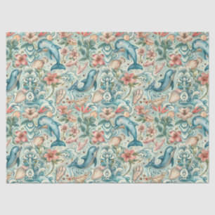 De Seda Papel Decoupage Flores Delfines Acuarela Pastel