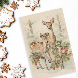 De Seda Papel Decoupage Navideño Invernal Ciervo Antiguo