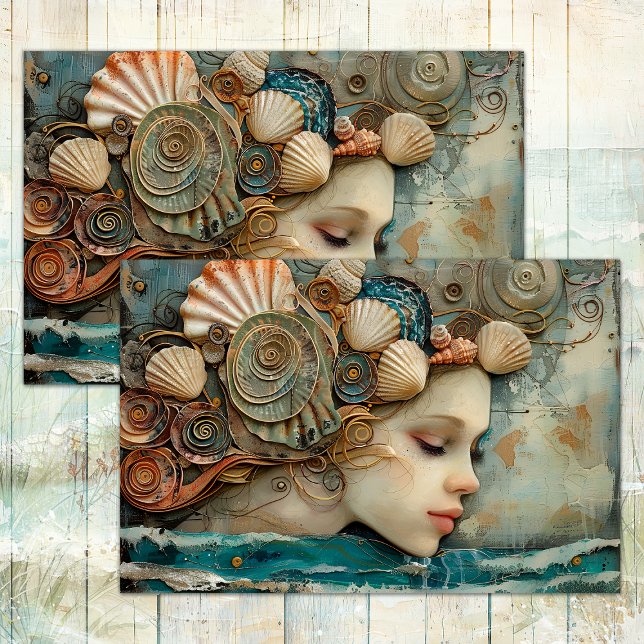 DE SEDA PAPEL DECOUPAGE SIRENA DEL MAR (SIREN OF THE SEA DECOUPAGE TISSUE PAPER)
