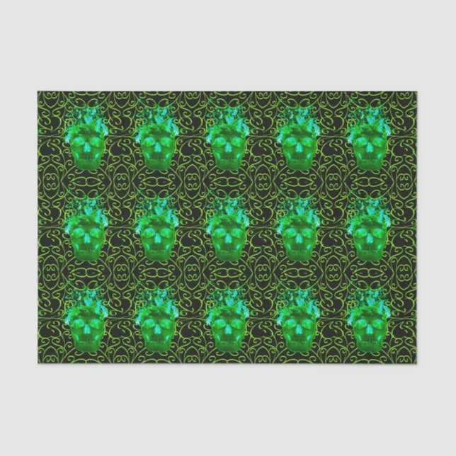 De Seda Papel del tejido del cráneo del fuego verde (Anverso)