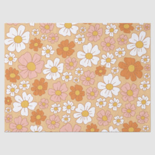 De Seda Papel del tejido floral blanco y naranja
