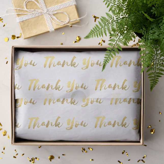 De Seda Papel en blanco y oro gracias al pincel guión (A modern brush script Thank You word pattern tissue paper just for you. )