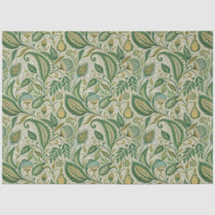 De Seda Papel Paisley Verde Salvia Crema