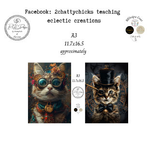 De Seda Papel para Scrapbook A3 Decoupage Gatos Steampunk 