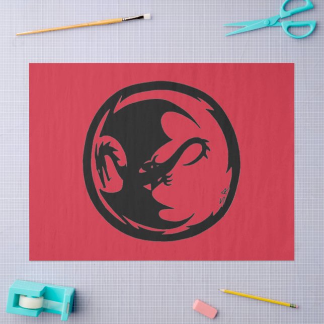 De Seda Papel rojo Dragon negro grande (Artesanía)