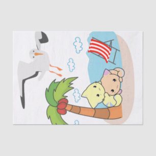 De Seda Papel tapete Gaviota Gato Perro Palm Tree Beach