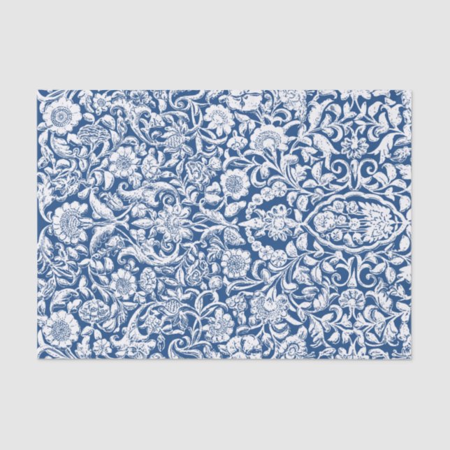De Seda Papel tapicero Antiguo Decoupage azul blanco (Anverso)