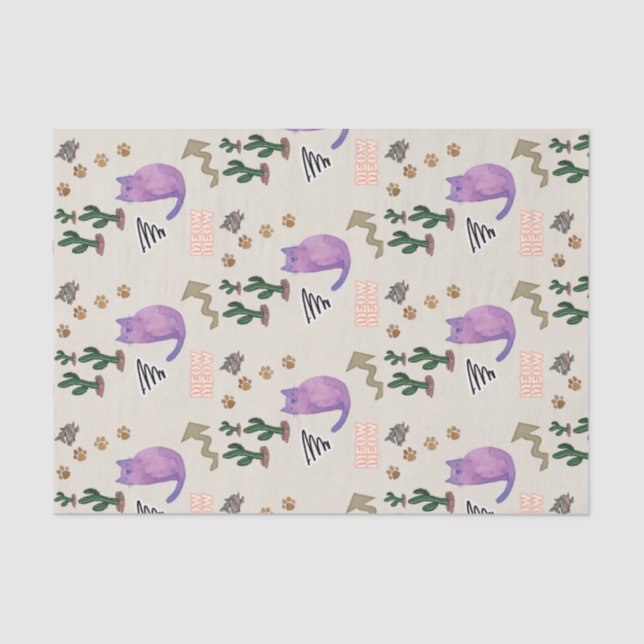 De Seda Papel Tejido Cat Fish Cactus Meow Paws (Anverso)
