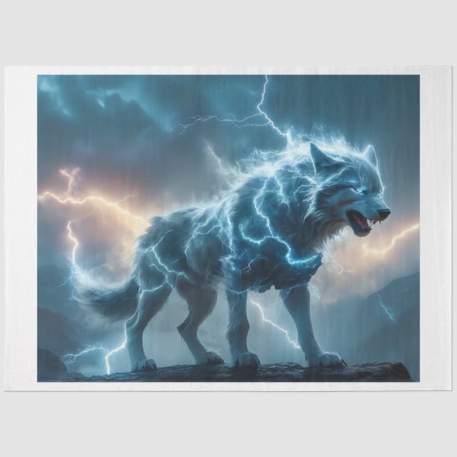 De Seda Papel Tejido Lightning Wolf (Anverso)