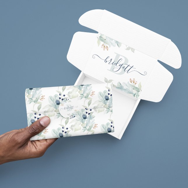 De Seda Papel tisú acuarela floral azul polvoriento (Celebrate someone special with this watercolor floral tissue paper! Matching collection available! )