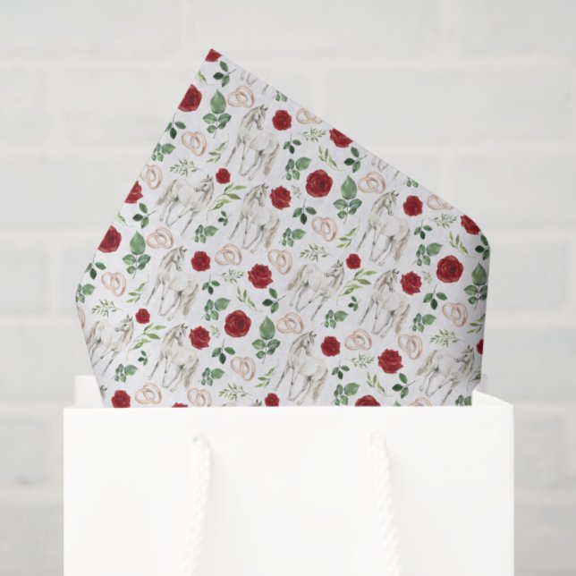 De Seda Papel tisú floral ecuestre rústico rojo (Bolsa de regalo)