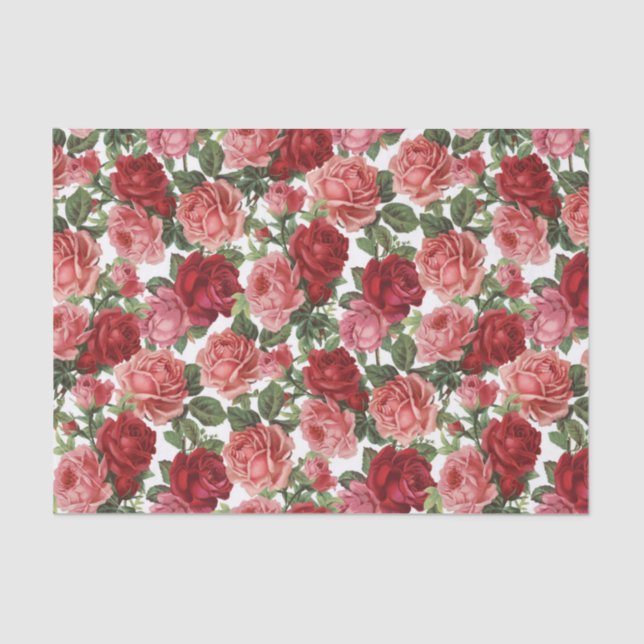 De Seda Papel tisú floral Rosas rojas y rosadas (Anverso)