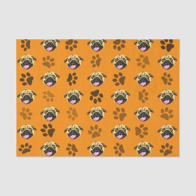 De Seda Papel Tisu Pugs Naranjas y Patas (Anverso)
