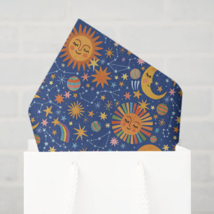 De Seda Patrón Celeste Dibujado a Mano - Papel Tisú