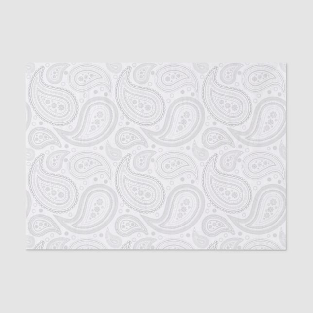 De Seda Patrón gris paisley sobre papel blanco (Anverso)