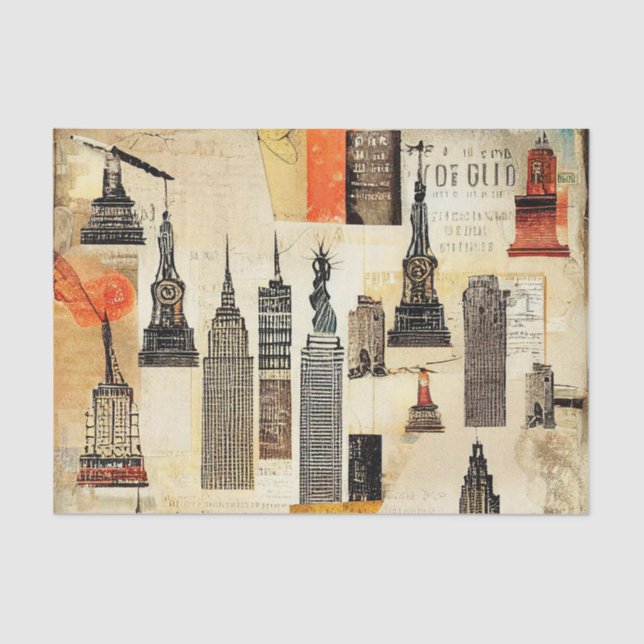 De Seda Rascacielos Cityscape Decoupage Tejido Papel (Anverso)