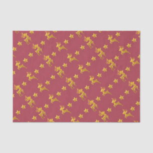 De Seda Renos dorados en papel rojo