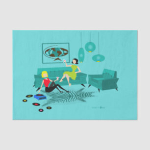 De Seda Retro Chica Noche En Papel Tejido