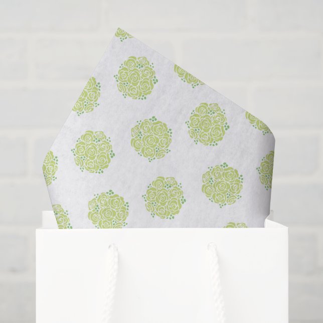 De Seda Rosas verdes sobre papel tisú blanco (Bolsa de regalo)