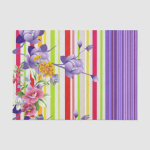 De Seda Tejido Papel Floral Purple Stripe