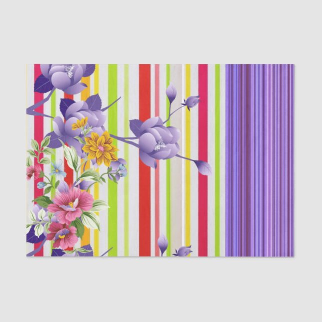 De Seda Tejido Papel Floral Purple Stripe (Anverso)