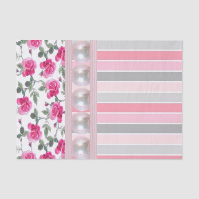 De Seda Tejido Papel Floral Tiras Rosa (Anverso)