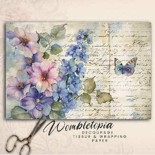 De Seda Vintage acuarela floral rosa en papel antiguo