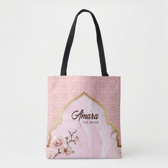 De Tela Bolso Arabesque para Novia – Arco Rosa Claro (Anverso)