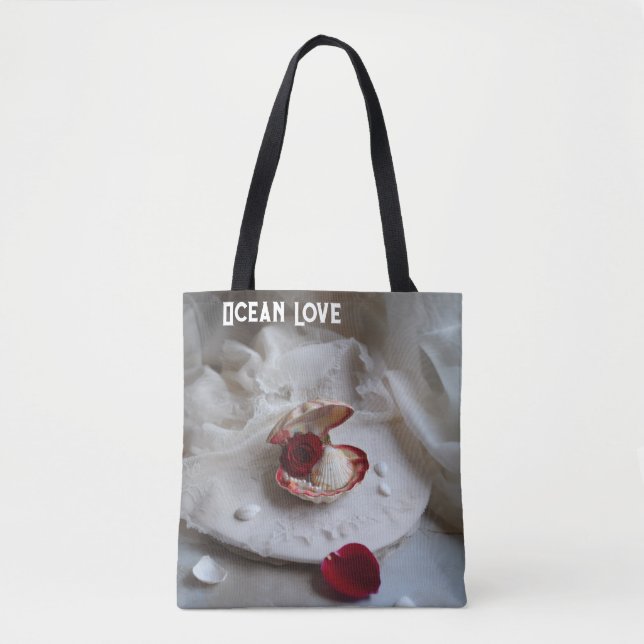 De Tela Bolso blanco Ocean Love – Seashell & Rose Coasta (Anverso)