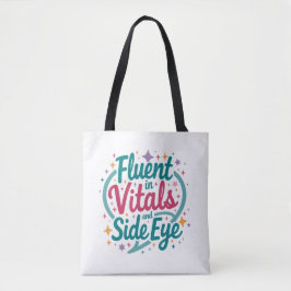 De Tela Bolso blanco tote Fluent in Vitals y Side Eye