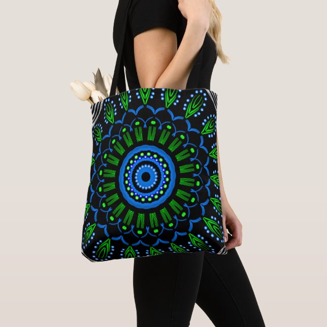 De Tela Bolso bolso Jimette Diseño Mandala verde azul (Detalle)