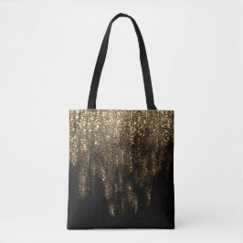 De Tela Bolso Brillante Negro Dorado