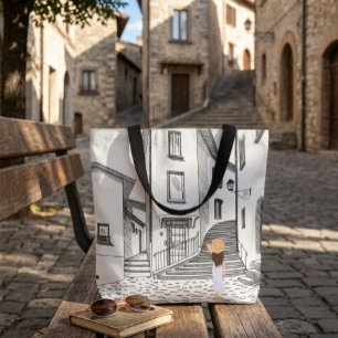 De Tela Bolso elegante con ciudad antigua dibujada a mano